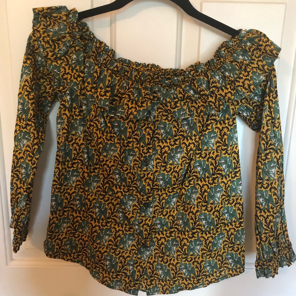 J. Crew Off the Shoulder Button Down Shirt